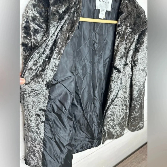 Y2K Oscar De La Renta Plush Soft Metallic Silver Zip Up
Moto Jacket - Picture 2 of 9